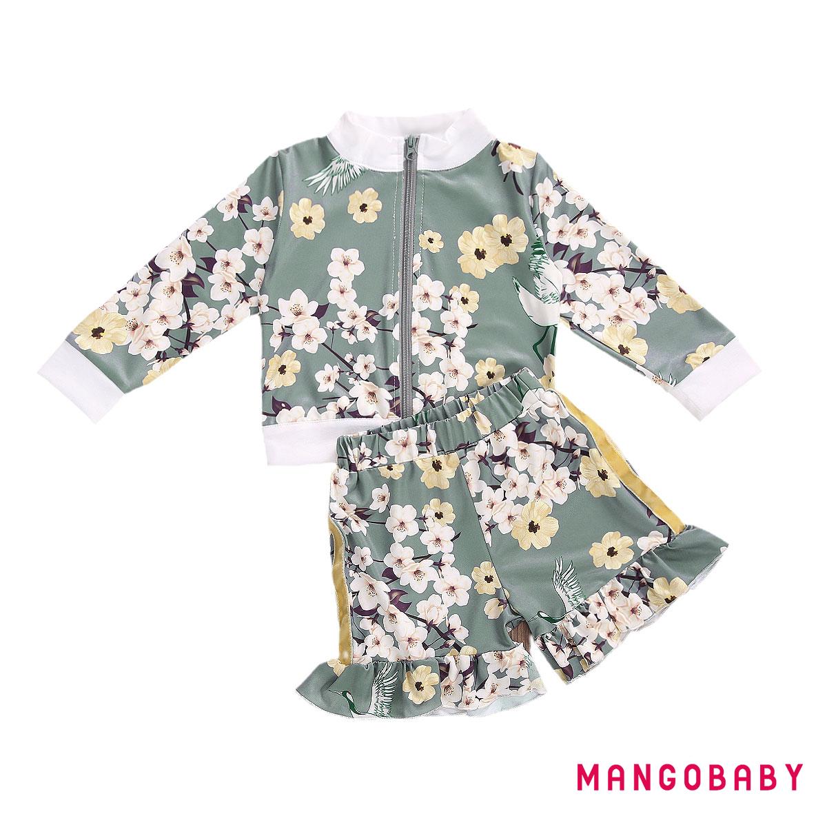 Set Áo Khoác Cardigan Tay Dài &amp; Quần Dài In Hoa Cho Bé Gái Từ 0-5 Tuổi