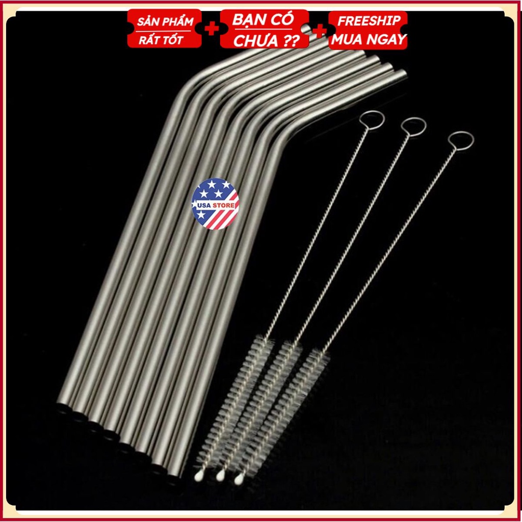 Set 4 Ống Hút Inox Tặng Chổi Cọ