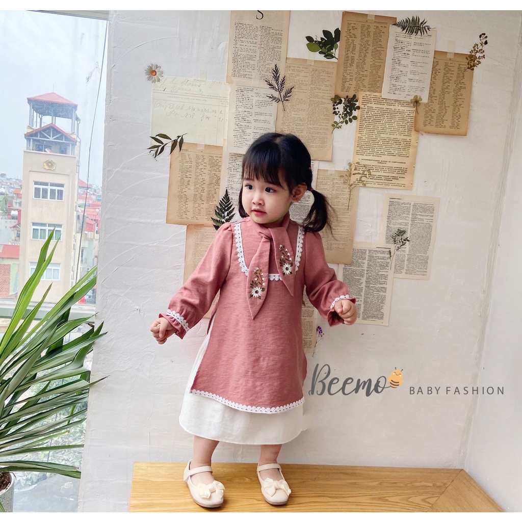 Áo dài bé gái chất nhung tăm Beemo ADT01