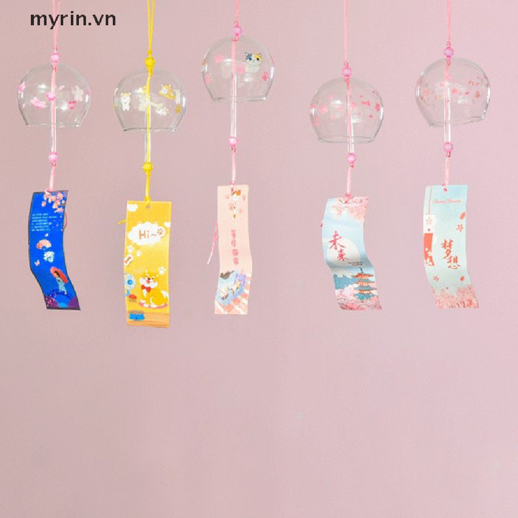 1 Chuông Gió Treo Trang Trí Bằng Thủy Tinh In Họa Tiết Hibiscus Phong Cách Nhật Bản Sáng Tạo