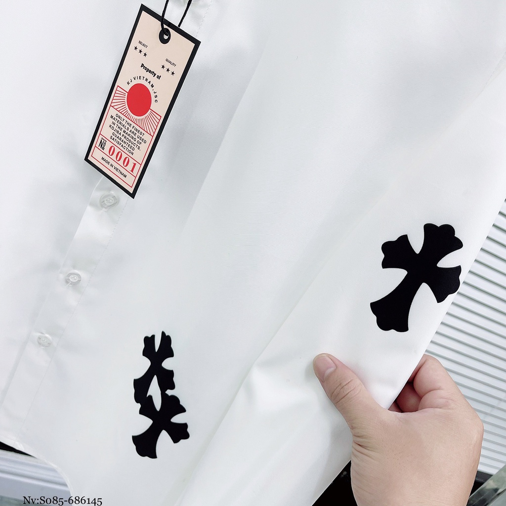 Áo Sơ Mi Trắng Nam Họa Tiết Hình In Thánh Giá Sang Trọng LỊch Sự - Áo Sơ Mi Cao Cấp Dành Cho Nam DT FASHION MENWEAR