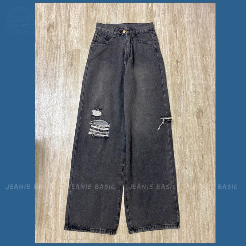 Quần jeans nữ ống suông rộng rách gối cá tính JEANIE 235