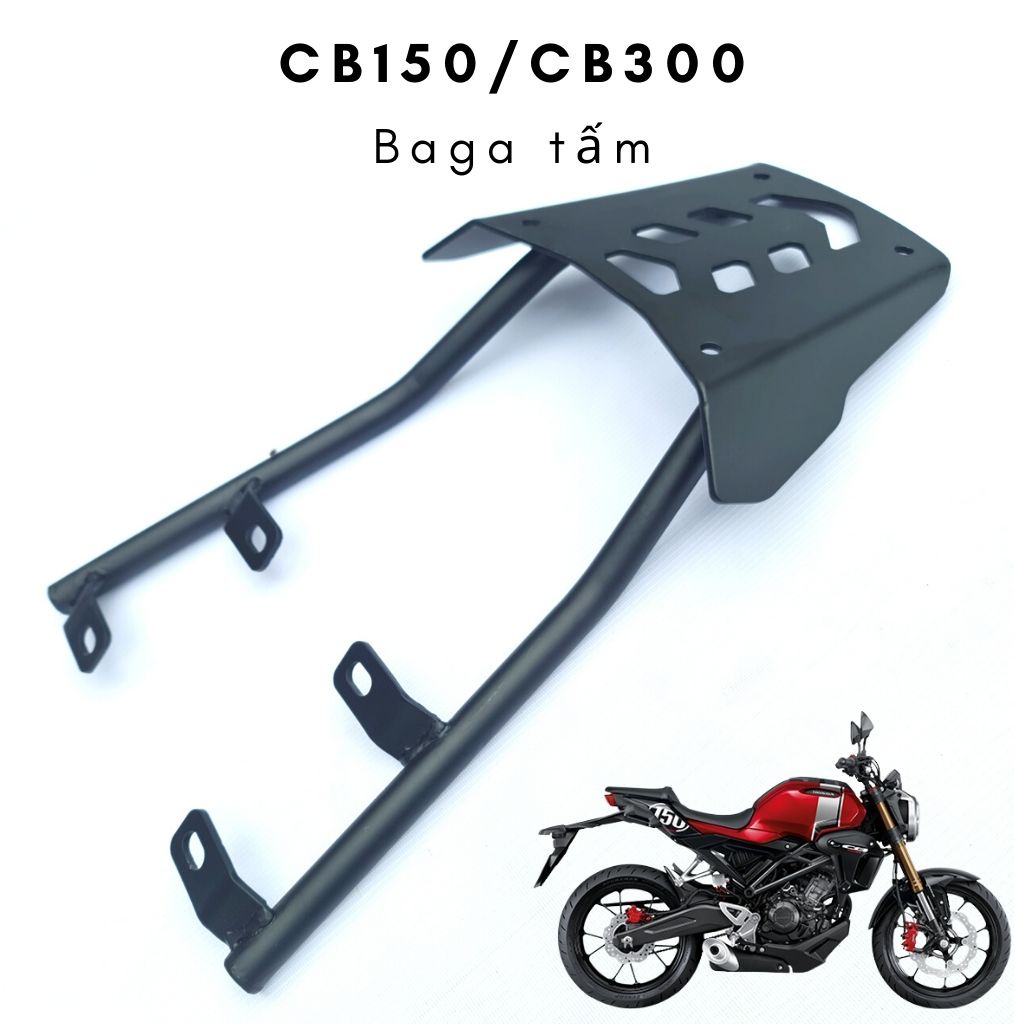 Baga CB150, baga CB300 có vị trí gắn thùng sau. Sơn tĩnh điện màu đen nhám