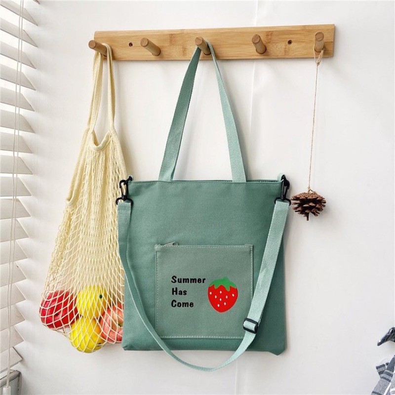 Túi tote vải canvas giá rẻ thời trang LORIEN - Túi vải nữ có khoá miệng đựng vừa A4 phong cách Ulzzang