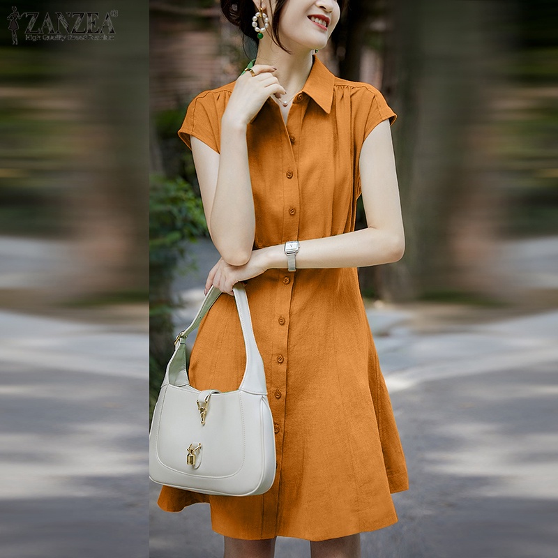 Đầm midi ZANZEA dáng chữ a lưng cao thời trang đường phố thanh lịch cho nữ