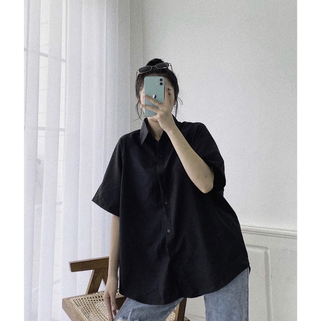 Áo sơ mi nữ kiểu công sở đẹp form rộng tay ngắn T18 STORE SM04