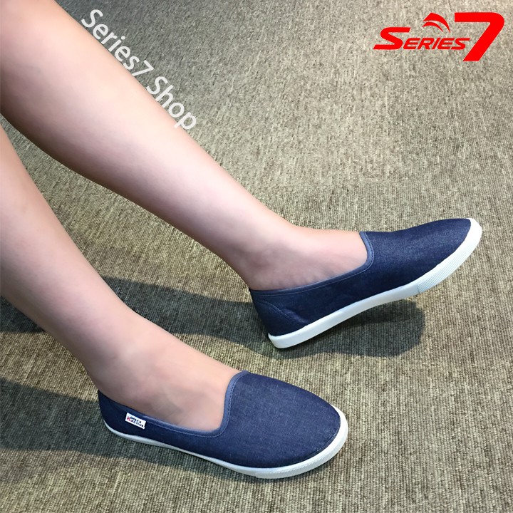 Giày Slip on nữ mũi tròn búp bê siêu êm chân chuyên dụng đi bộ chính hãng, chuẩn xuất khẩu EU màu xanh jeans | BigBuy360 - bigbuy360.vn