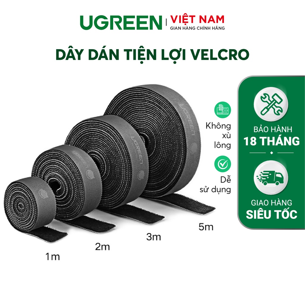 Dây dán Velcro tiện dụng màu xám UGREEN LP124 - Hàng phân phối chính hãng - Bảo hành 18 tháng