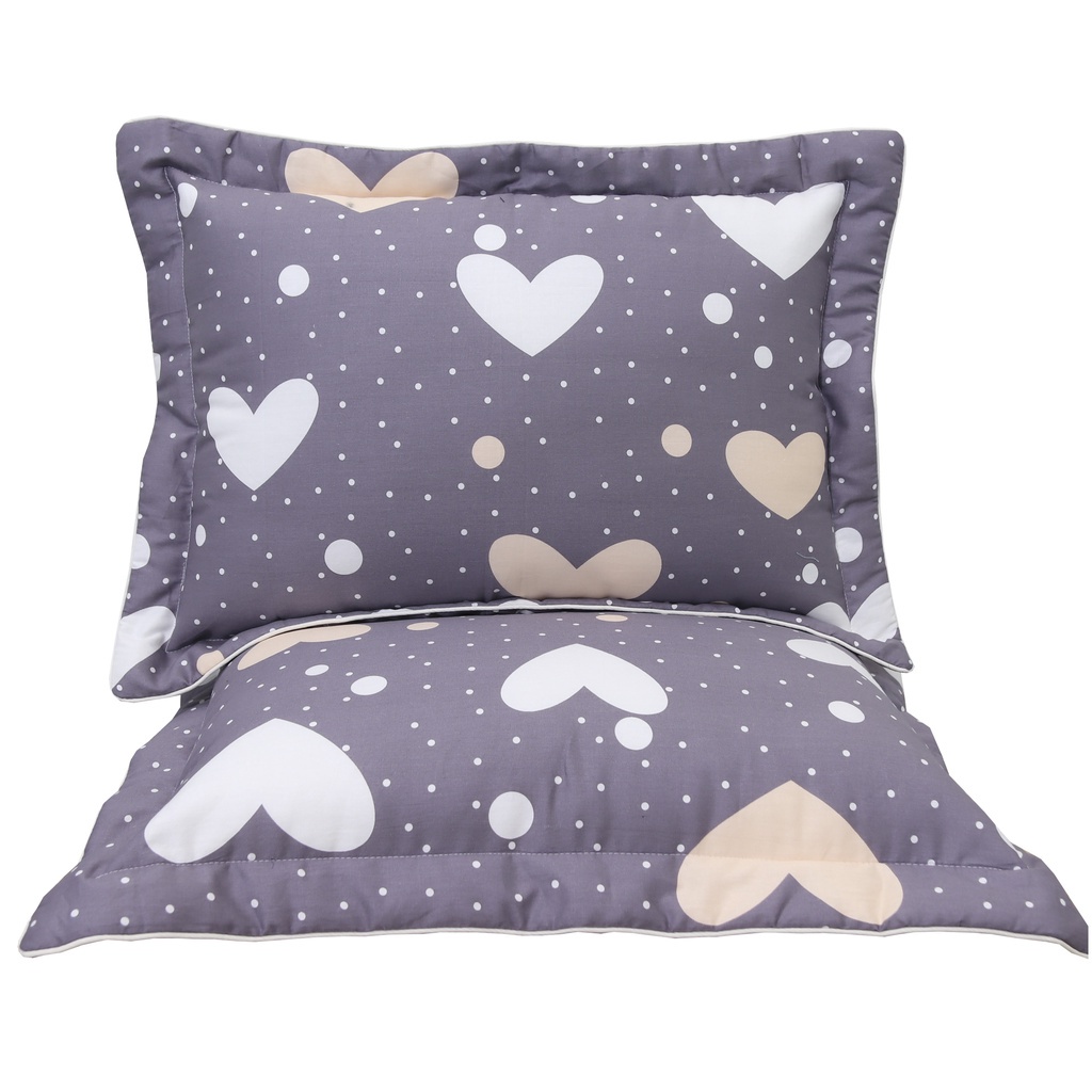 (Giá rẻ) ☕ Vỏ gối nằm, kê đầu (có khóa kéo) mẫu Tim xám cotton 100 hàng đẹp sờ mát lạnh tay dùng khách sạn