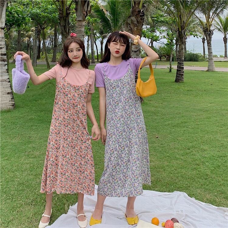 (SET VNXK) SET YẾM HOA NHÍ + ÁO TÍM TRẮNG VÀNG VINTAGE - VÁY YẾM HOA ULZZANG