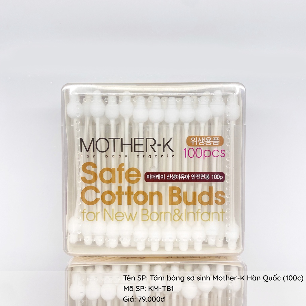 Tăm Bông Sơ Sinh Có Đầu Xoắn Mother-K Hàn Quốc ( Hộp 100 chiếc)