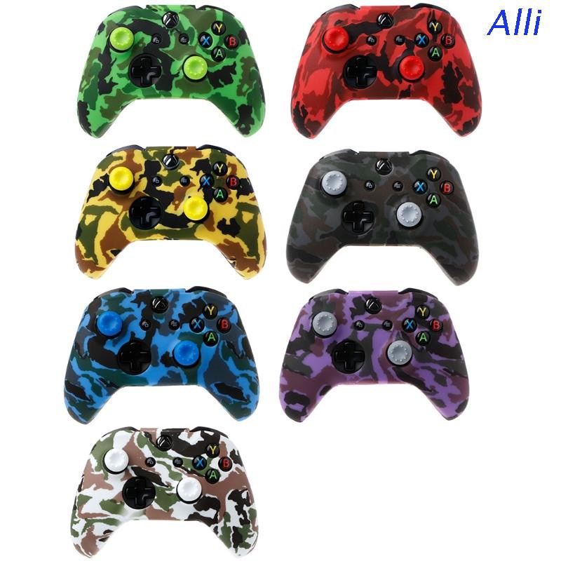 Alli Camouflage Silicone Gamepad Cover + 2 Joystick Caps For XBox One X S Controller