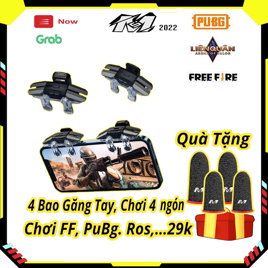 Bộ nút bắn pubg auto tap 68 nhịp/s Mobile JS69, Nút bấm tay cầm chơi game cho IPhone, Xiaomi, Samsung, Hutaw kèm bao tay