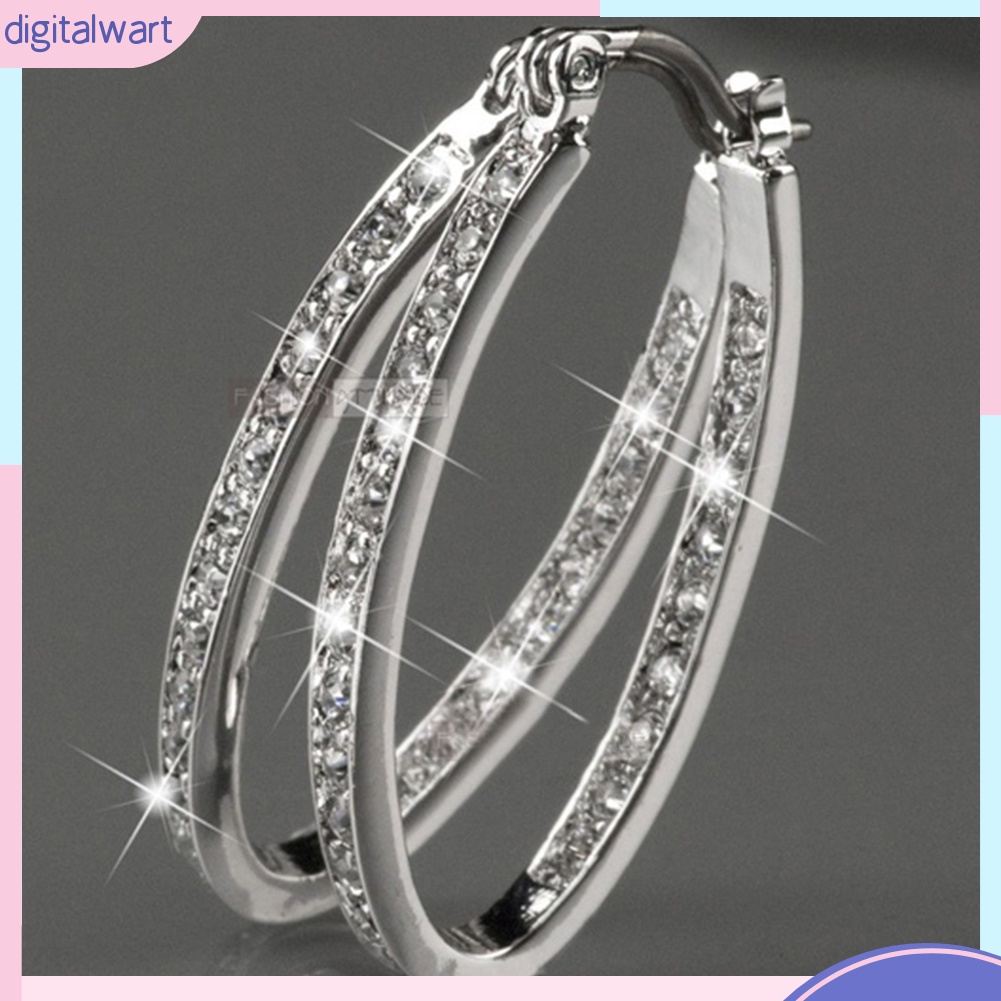 Cặp khuyên tai khoen tròn đính đá sang trọng cho nữ