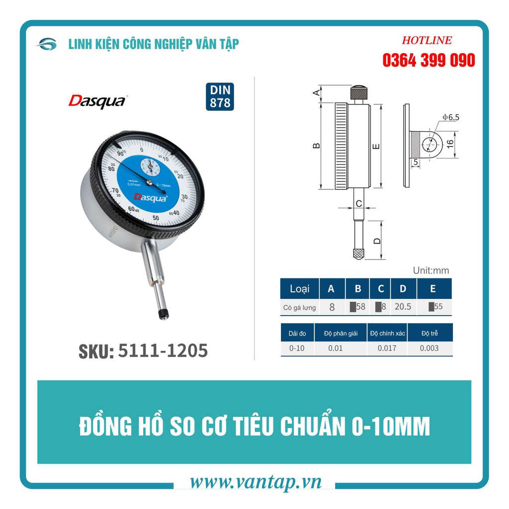 Đồng hồ so cơ khí DASQUA 5111-1205 (0-10mm/0.01)