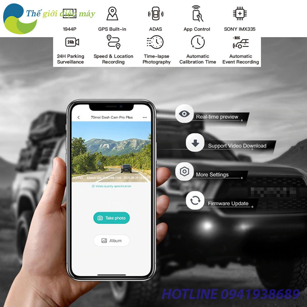 [Bản quốc tế] Camera hành trình ô tô XIAOMI 70MAI Pro Plus A500 tích hợp sẵn GPS - Bảo hành 6 tháng