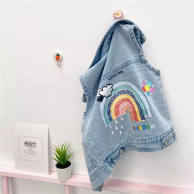 Áo Khoác Denim Sát Nách Mềm Mại Phong Cách Nhật Hàn Thời Trang Xuân Thu 2022 Cho Bé