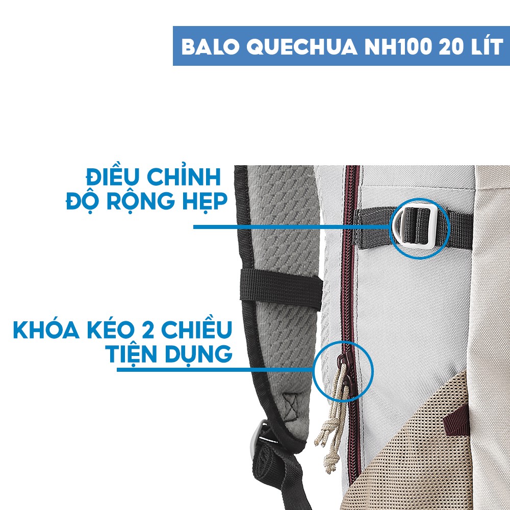 Balo Thể Thao Leo Núi Dã Ngoại QUECHUA NH100 20 Lít Tiện Dụng - Be