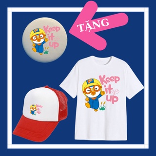 Set áo thun trẻ em Pororo đủ size áo từ 10kg đến 90kg, huy hiệu Pororo