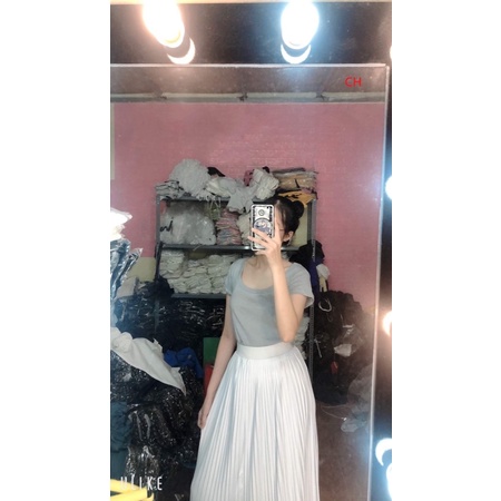 Sét váy dập ly + áo cổ vuông body CO