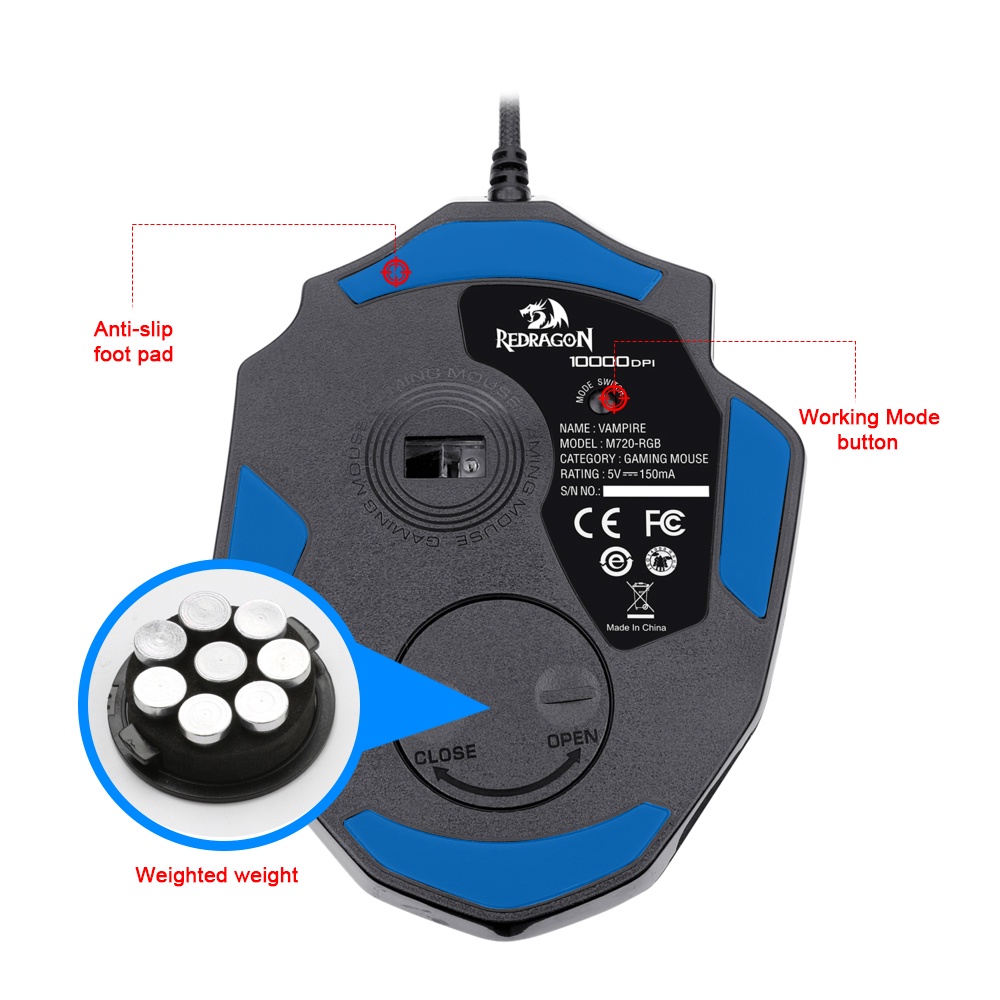 REDRAGON Chuột Chơi Game Rdragon M720 RGB Có Dây USB 10000 DPI 8 Nút Bấm Dành Cho Máy Tính