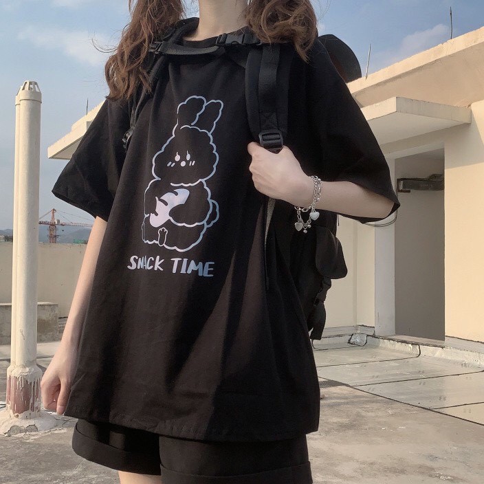 Áo thun tay lỡ 194SHOP Unisex vải coton dày dặn, co dãn, form rộng - Thỏ Snack Time