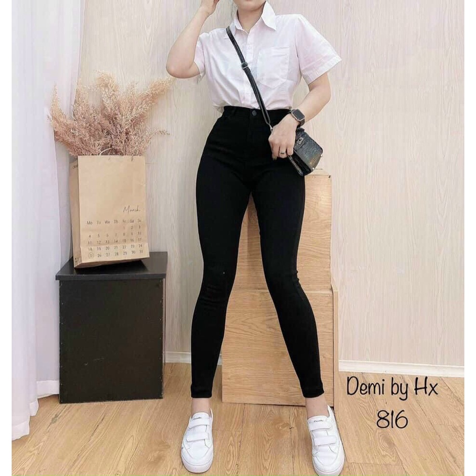 Quần Jean Đen Nữ Lưng Cao Skinny Không Rách Gối siêu chất