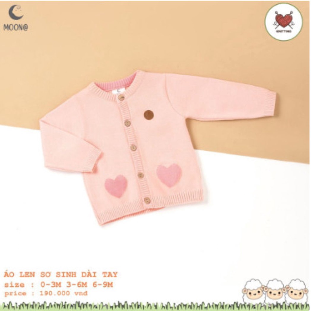 Áo len sơ sinh MOON cài thẳng cho bé trai, bé gái thời trang size sơ sinh đến 9M