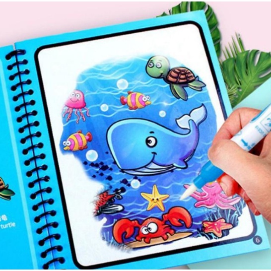 Tranh Tô Màu Nước Ma Thuật Tự Xóa, Sách Tập Tô Thần Kỳ, Magic Water Book Cho Bé Giá Tốt Với 12 Chủ Đề Tặng 1 Bút Tô Màu