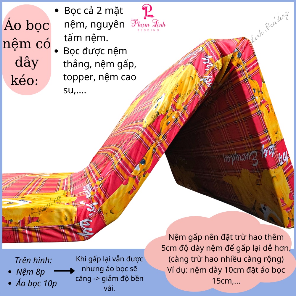 Áo bọc nệm 2 mặt có dây kéo fullsize vải thun lạnh Việt Nam sợi Jersay tấm bảo vệ nệm topper