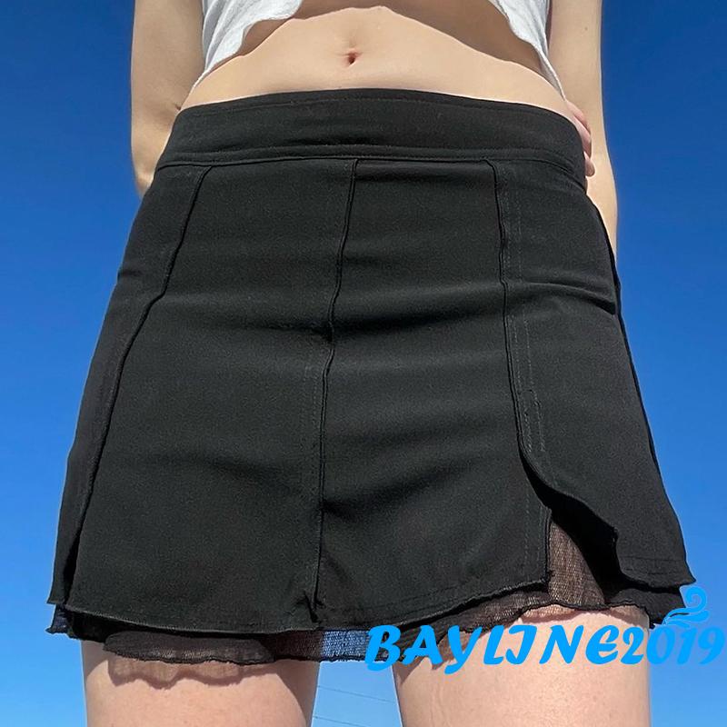 Bay-ladies Chân Váy Ngắn Ôm Dáng Màu Trơn Phối Lưới Xẻ Tà Thời Trang Xuân Hè Cho Nữ