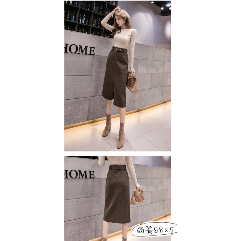 Chân váy dạ xẻ trước kèm đai dáng dài qua gối, Chân váy dáng dài kèm đai CV1765 - NhiNhiShop | BigBuy360 - bigbuy360.vn