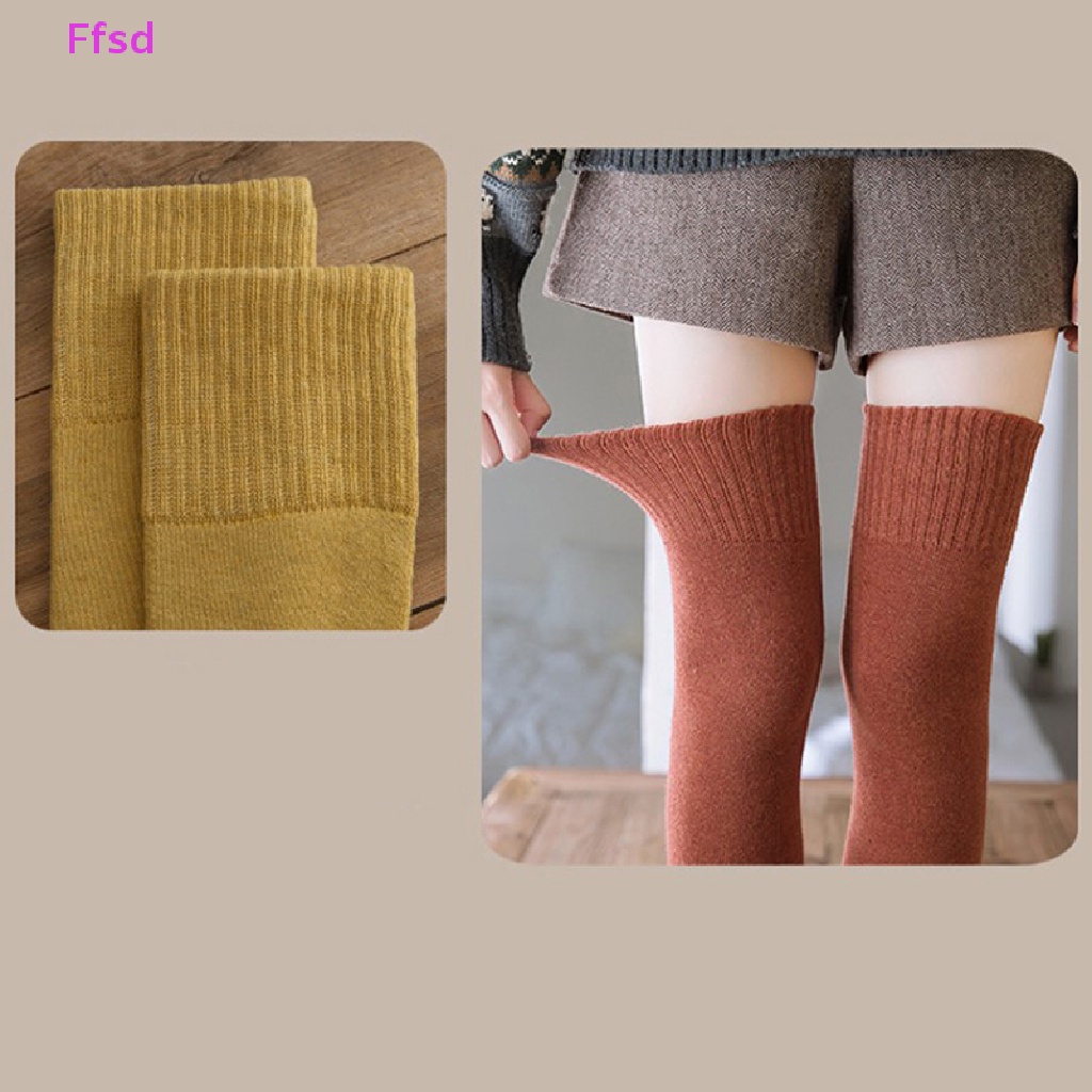 {Ffsd} Fashion Thicken Thigh High Socks Women Solid Long Stockings Warm Wool High Knee Socks Femme Leg Boots *Hot Sale
