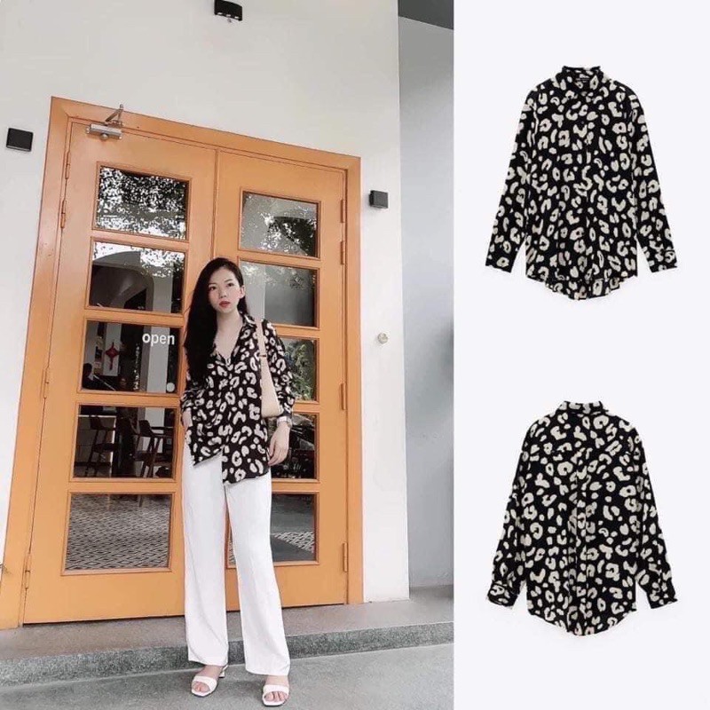 [ ORDER ] ÁO SƠ MI NỮ HOẠ TIẾT ĐEN TRẮNG KIỂU DÁNG RỘNG THƯƠNG HIỆU ZARA