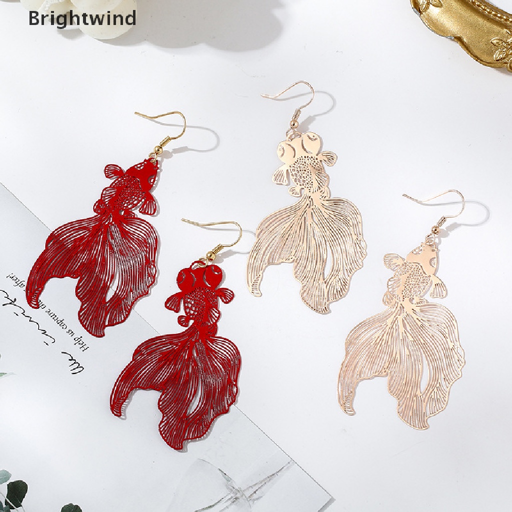 [Brightwind] Fashion Koi Earrings Pendant Hollow Goldfish Drop Earring for Women Gift Jewelry Hot Sell