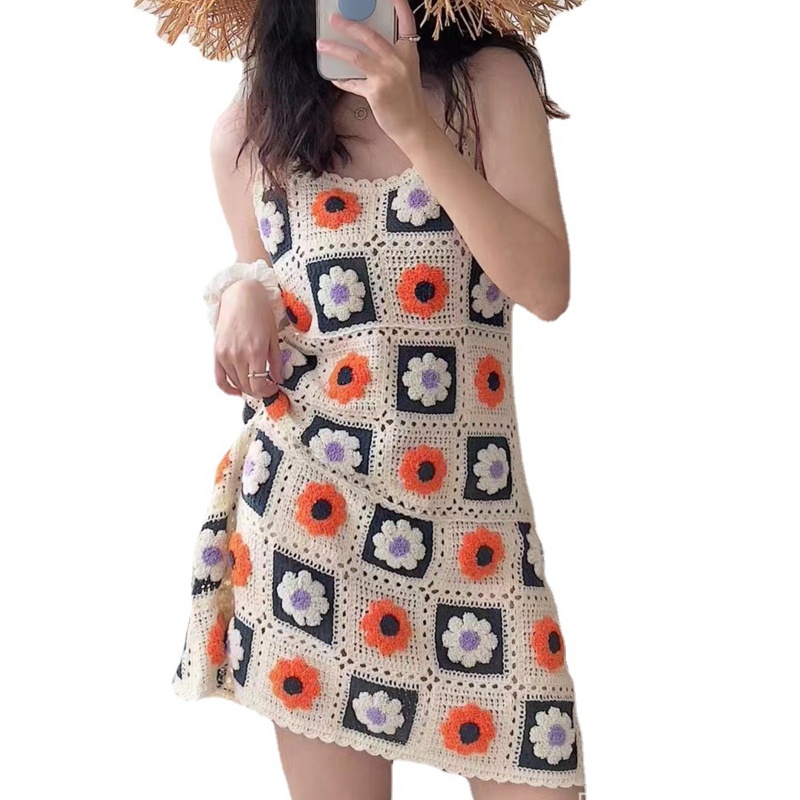 Đầm Midi Dệt Kim Dáng Chữ A Không Tay Thêu Họa Tiết Hoa Thiết Kế Khoét Rỗng Thời Trang Mùa Hè Cho Nữ