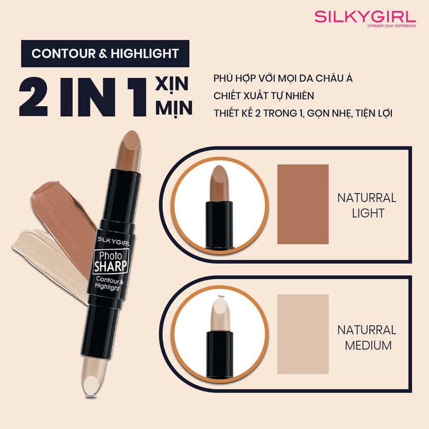 Tạo Khối Hai Đầu Dạng Thỏi Silkygirl Photosharp Contour & Highlight 8g