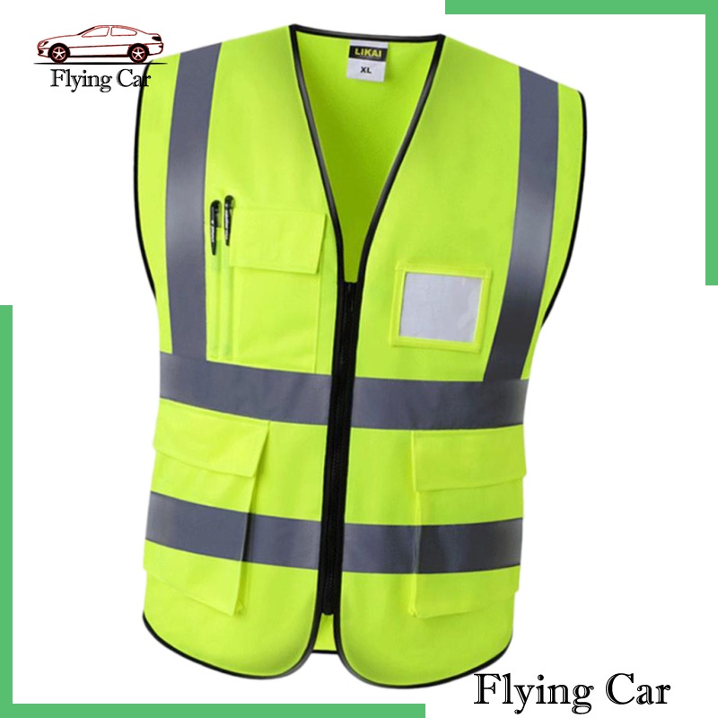 Áo bảo hộ lao động không tay màu vàng phản quang có khóa kéo phía trước tiện dụng