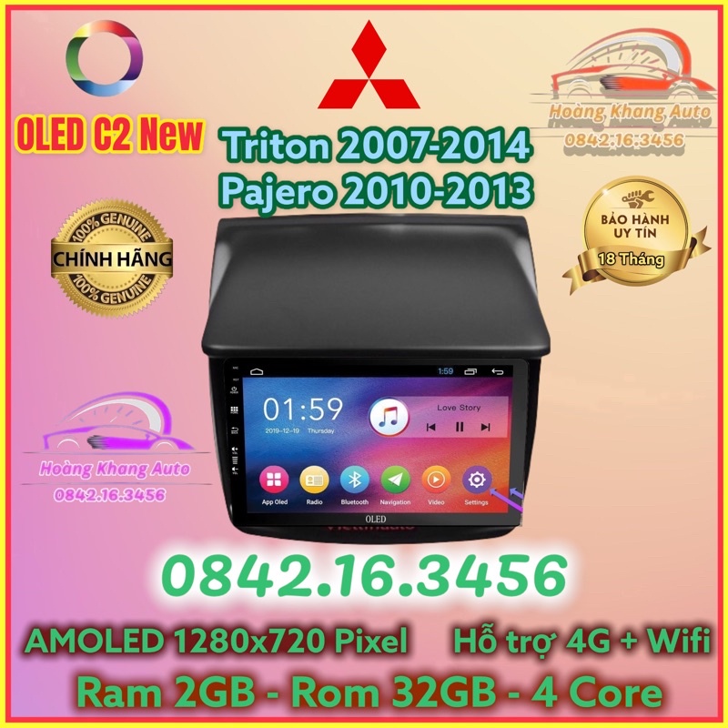 Màn hình Android OLED C2 New theo xe Triton 2007 - 2014 , + Pajero 2010 - 2013 Kèm dưỡng và jack nguồn zin theo xe