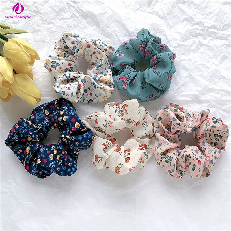 Dây Buộc Tóc Co Dãn Họa Tiết Hoa Phong Cách Retro Cho Nữ