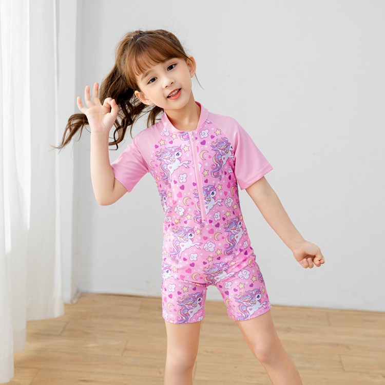 Bộ Đồ Bơi Ngắn Tay Họa Tiết Khủng Long Hoạt Hình Cho Bé Trai 2-11 Tuổi