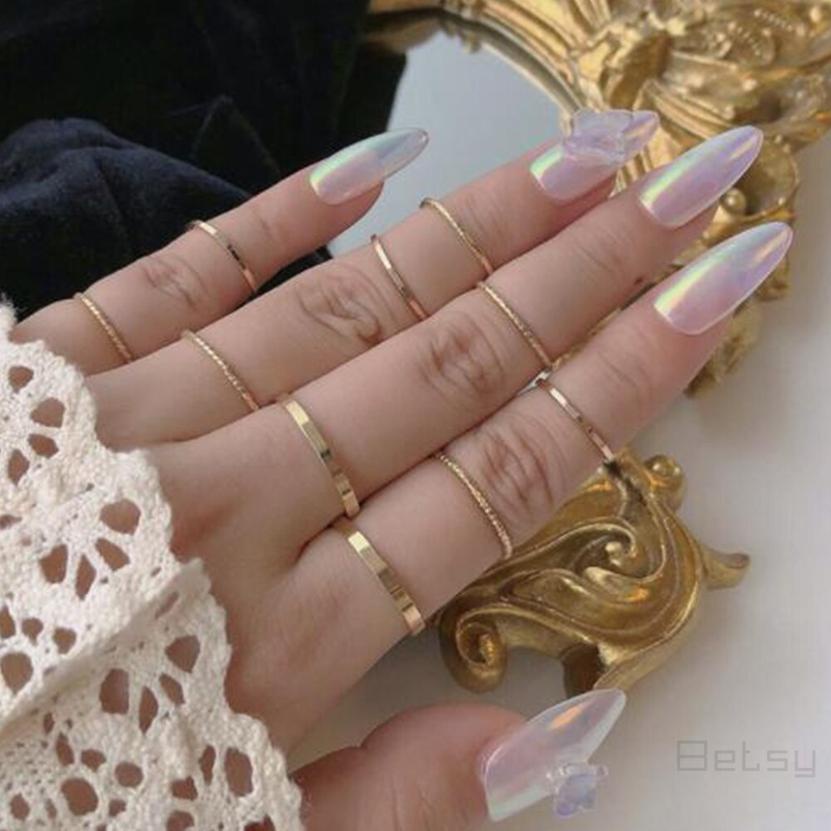 [Betsy] Hàn Quốc bộ mười mảnh đơn giản cá tính mới nhẫn ngón tay mỏng 10 Bộ mảnh ghép nhẫn trang trí ngón trỏ nữ 855