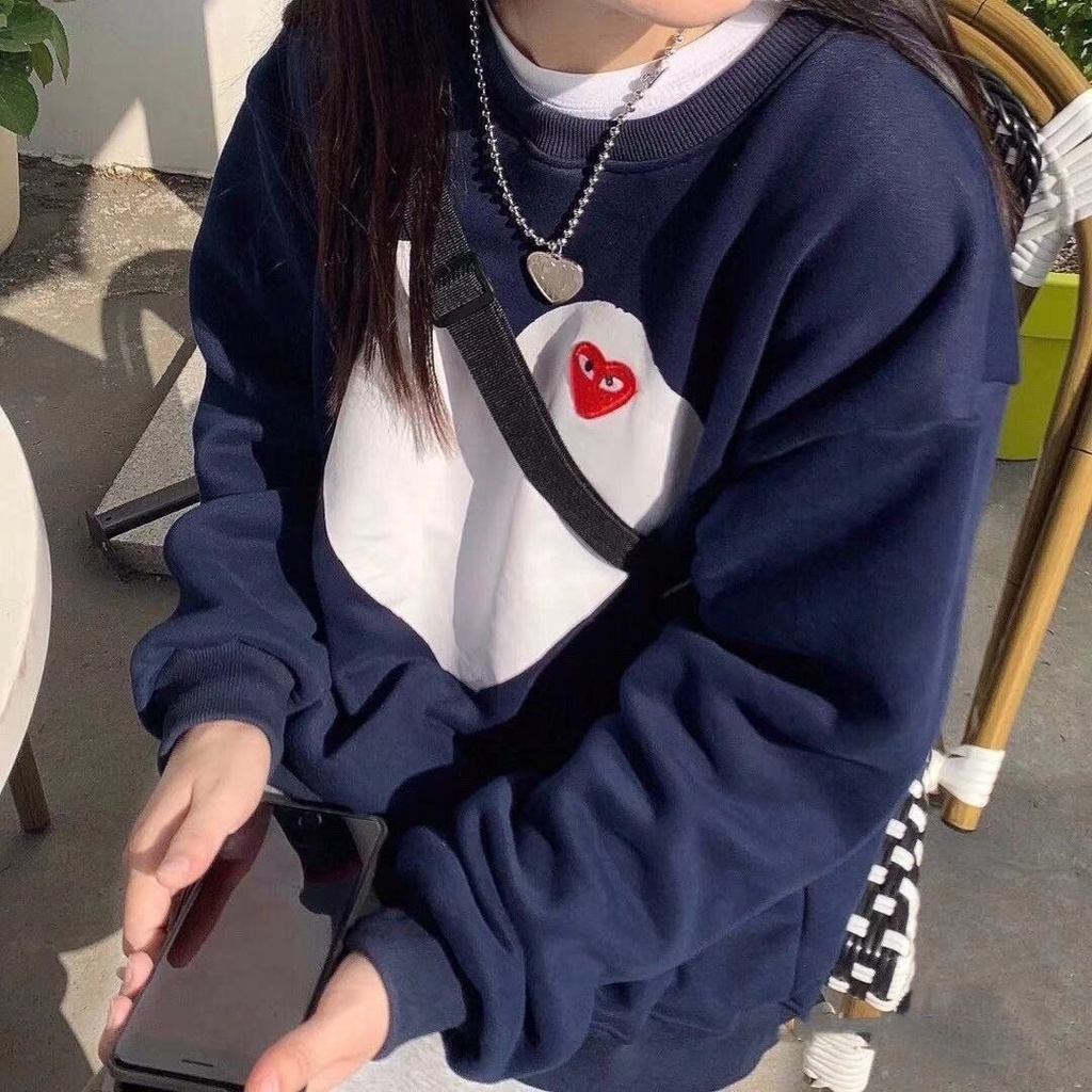 Áo sweatshirt tay dài in họa tiết trái tim phong cách Nhật Bản thời trang dành cho nữ