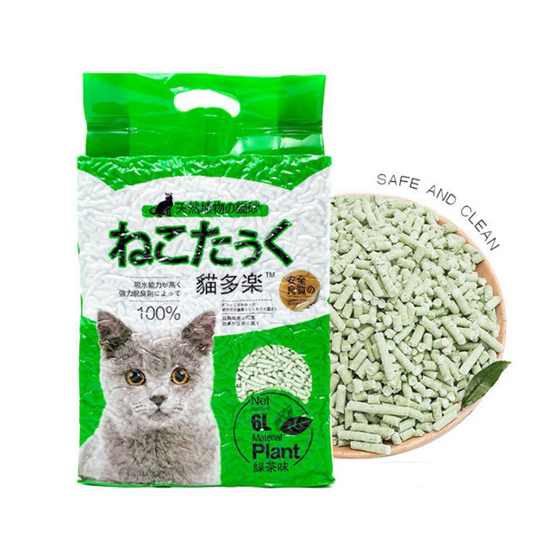 Cát vệ sinh mèo đậu nành 6L mùi Trà xanh , than hoạt tính khử mùi vệ sinh hiệu quả- 2.2kg