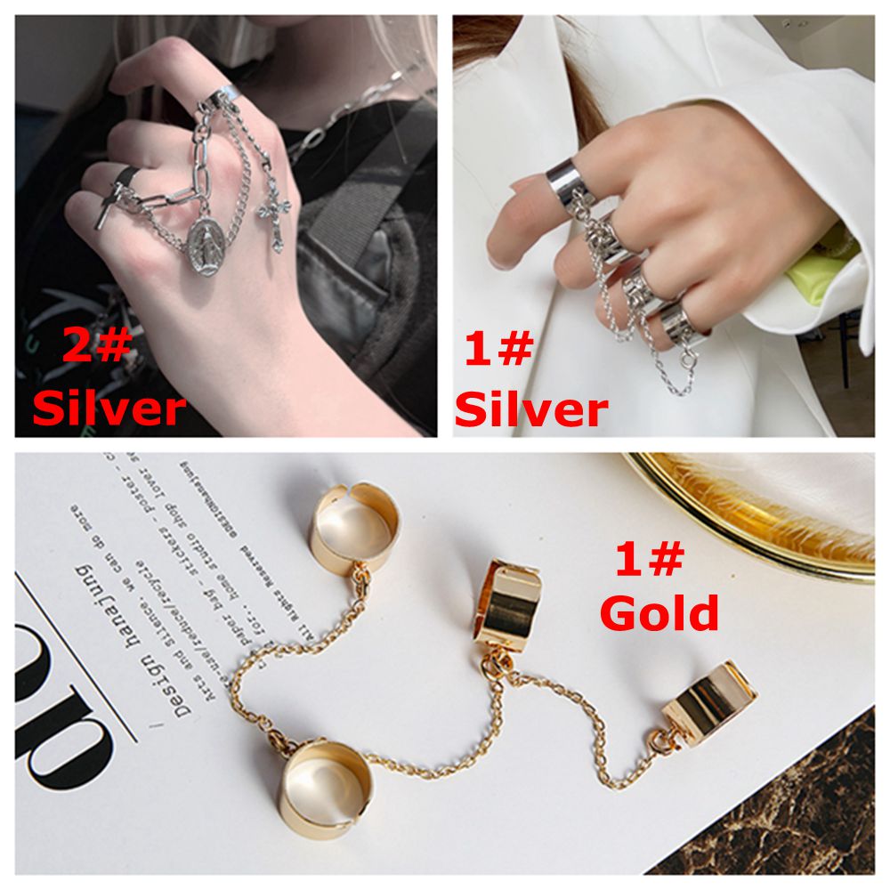 ☆YOLA☆ Fashion Open Finger Ring Party Jewelry Cross Virgin Mary Pendant Punk Rings Cool Alloy Adjustable Hip Hop Multi-layer Chain/Multicolor