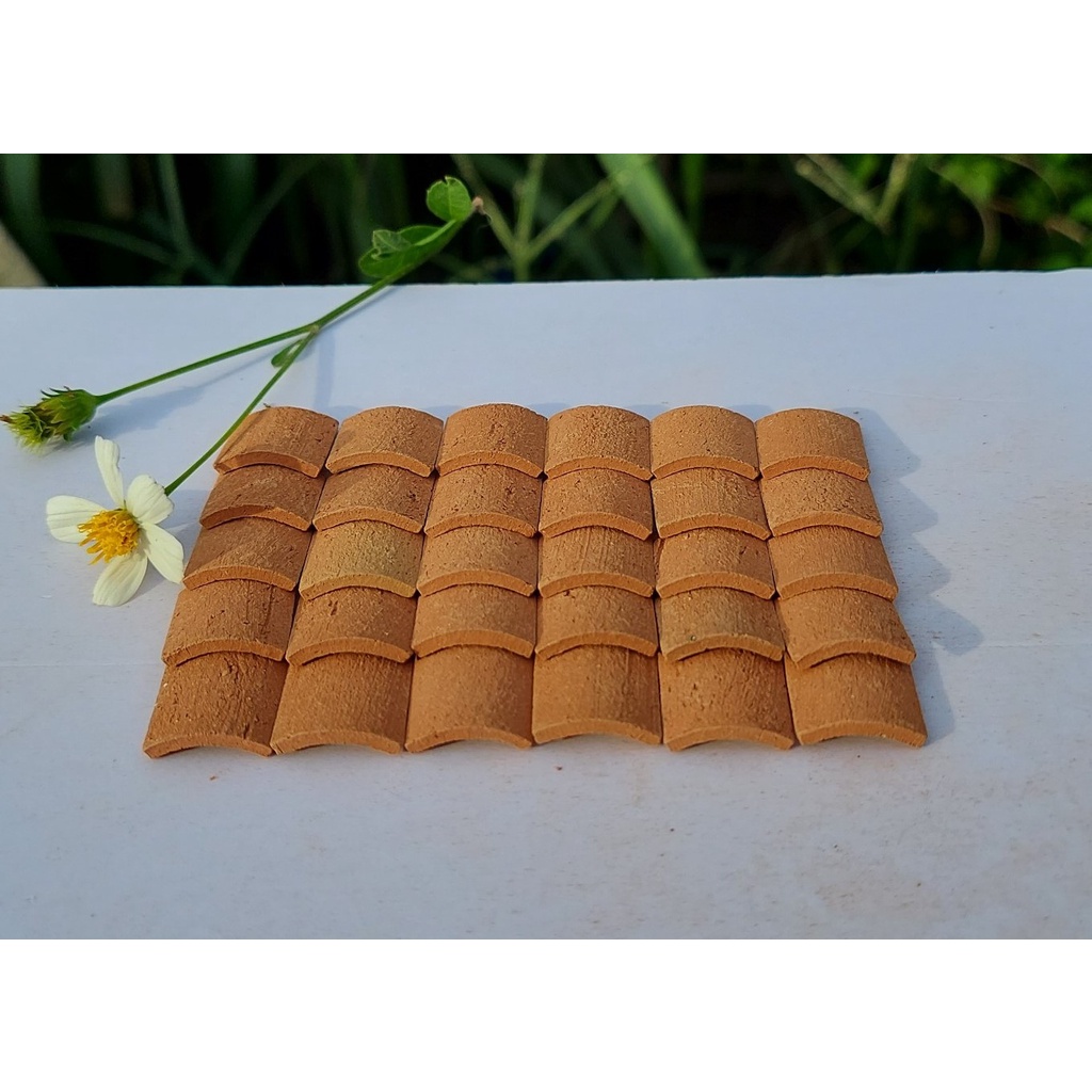 100 viên - NGÓI ÂM DƯƠNG Mini 15x15x2mm, Gạch Ngói Đất Sét Nung Mô Hình, Tiểu Cảnh.