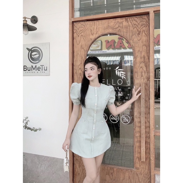 ĐẦM XỐP 4 TÚI PHỐI NÚT NGỌC