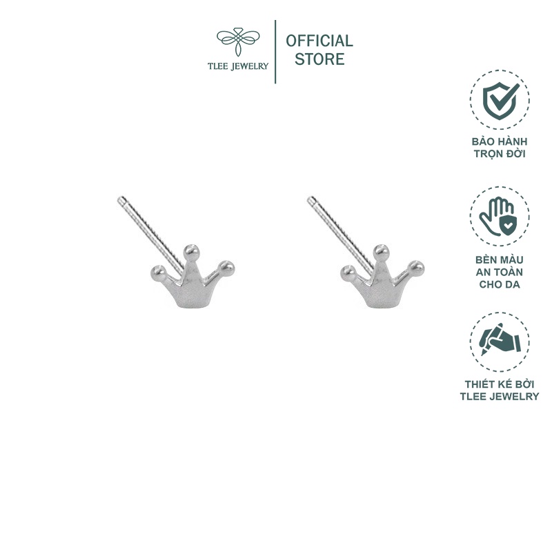 Khuyên tai bạc nữ TLEE Crown trơn mini xinh xắn TleeJewelry B0136