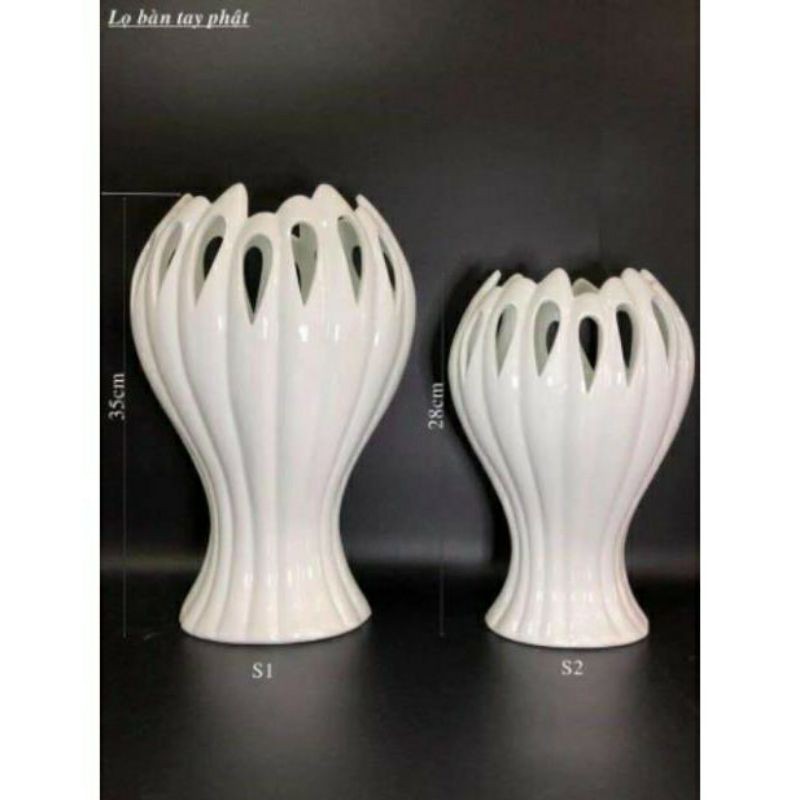 Lọ hoa bàn tay phật Bát Tràng men hỏa biến.