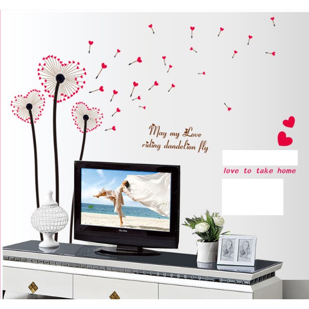 Decal trang trí tường - Hoa Bồ Công Anh Trái Tim Đỏ